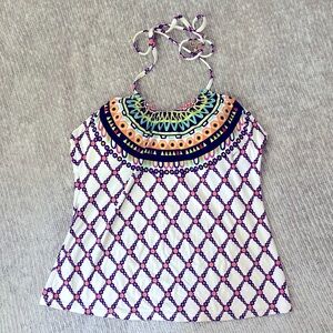 Trina Turk Size 12 Geometric Print Halter Tankini Top Multicolor Retro Chic